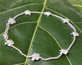 Hawaiian Sterling Silver Linked Plumeria Flower Anklet Jewelry