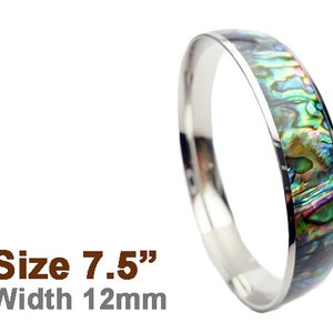 Hawaiian Design Natural Abalone Shell Stainless Steel Hawaiian Bangle Island Jewelry Bracelet ( 12mm )