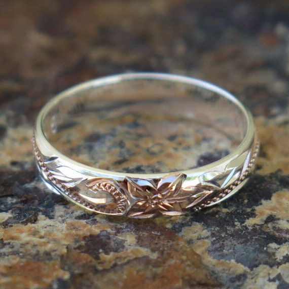 Hawaiian Design 925K Sterling Silver Pink Gold Plated Scroll
