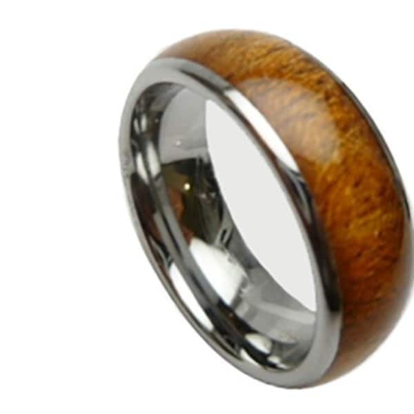 Hawaiian Design Jewelry Stainless Steel With Koa Wood Inlay Wedding Band 8mm