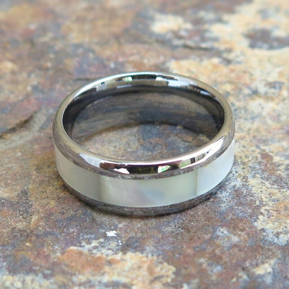 Hawaiian Jewelry Tungsten Mother of Pearl Inlay Engagement Wedding Ring Band 8mm