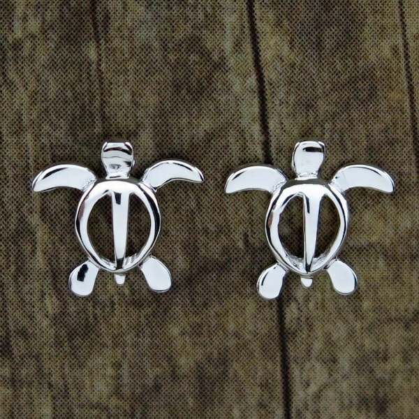 Hawaiian Jewelry Genuine 925K Sterling Silver Honu Turtle Stud Post Pair Earring