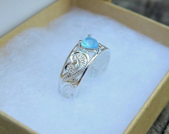 Hawaiian Jewelry 925K Sterling Silver Scrolling See Through Heart Blue CZ Toe Ring