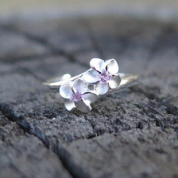 Hawaii Design Jewelry 925K Sterling Silver Plumeria Flower Pink CZ Toe Ring 4mm
