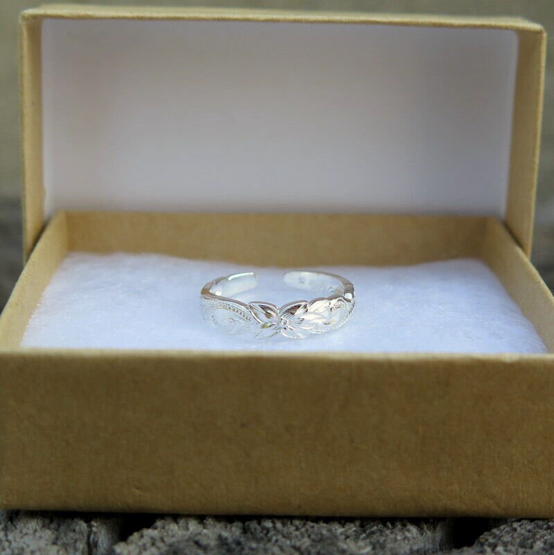 Dainty 925 Sterling Silver Hawaiian Plumeria Flower Scroll Toe Ring - 4mm Inside Cut, Open Design