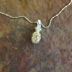 Hawaii Jewelry 925K Sterling Silver 2 Tone ( Silver & Gold ) Pineapple Pendant Necklace