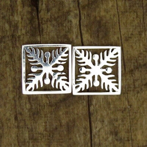 Hawaii Hawaiian Design Jewelry 925k Sterling Silver Square Quilt Cut Post Earrings