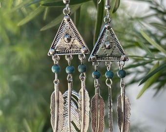 Hawaiian Design Jewelry Turquoise Dream Catcher Pendant Dangle Earrings