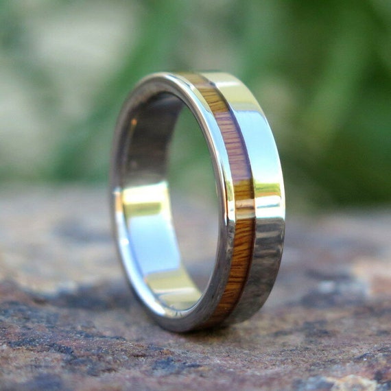 6mm Men's or Ladies Titanium Cherry Hawaiian Koa Wood Inlay Wedding Band Ring 6mm Men's or Ladies Titanium Cherry Hawaiian Koa Wood Inlay Wedding Band Ring