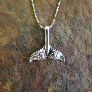 Hawaiian Sterling 925K Silver Whale Tail With Spiral Engrave Scroll Pendant Necklace