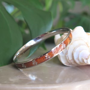Hawaiian Design Natural Koa Wood Stainless Steel Turtle Honu Hawaiian Bangle Island Jewelry Bracelet ( 8mm )
