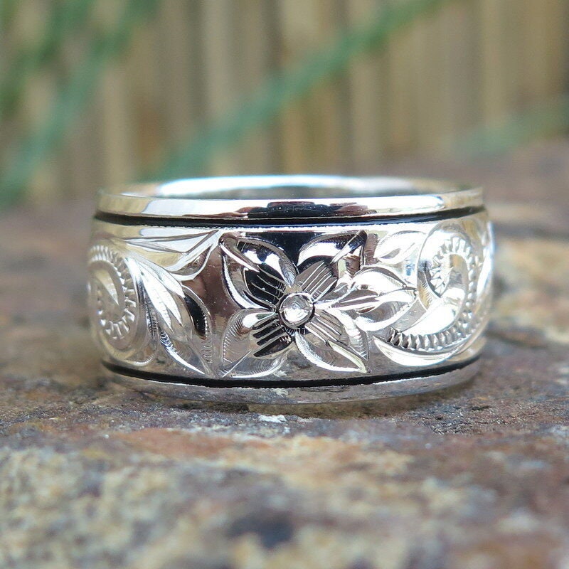 Hawaiian Design Jewelry 925K Sterling Silver Black Border