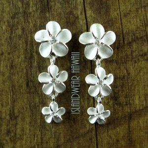 Hawaiian Design Jewelry 925K Sterling Silver Flowers Dangle Post Link Stud Earrings