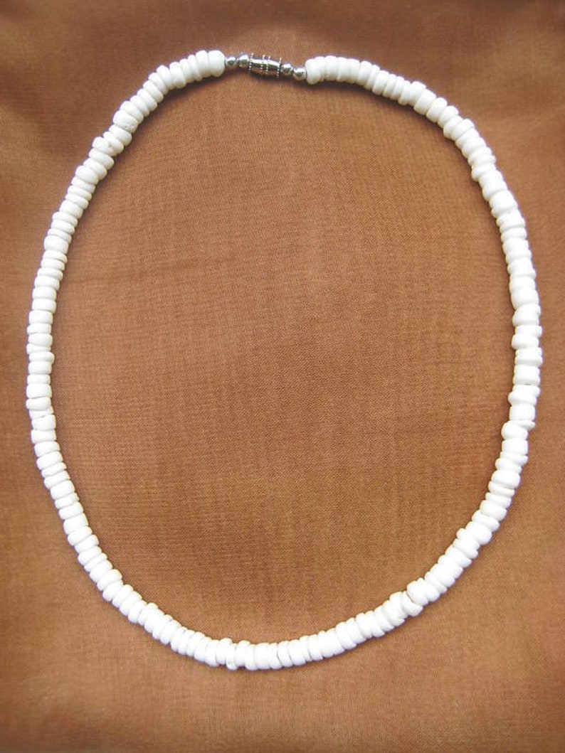 Hawaii Unisex Souvenir Surfer Jewelry White Natural Puka Shell Necklace 16, 18 , 20 , 22 , 24 image 1