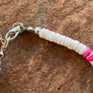 Hawaiian Natural Puka Shell Anklet Adjustable Chain 9.5 White Pink image 3