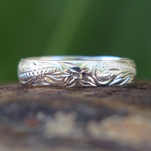 925 Sterling Silver Hawaiian Scroll Plumeria Flower Jewelry Wedding Ring Band 4mm