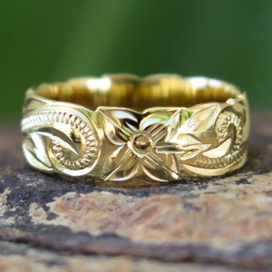 Hawaiian Jewelry Yellow Gold Plated Sterling Silver 925K Scroll Cutout Edge Wedding Ring Band 6mm