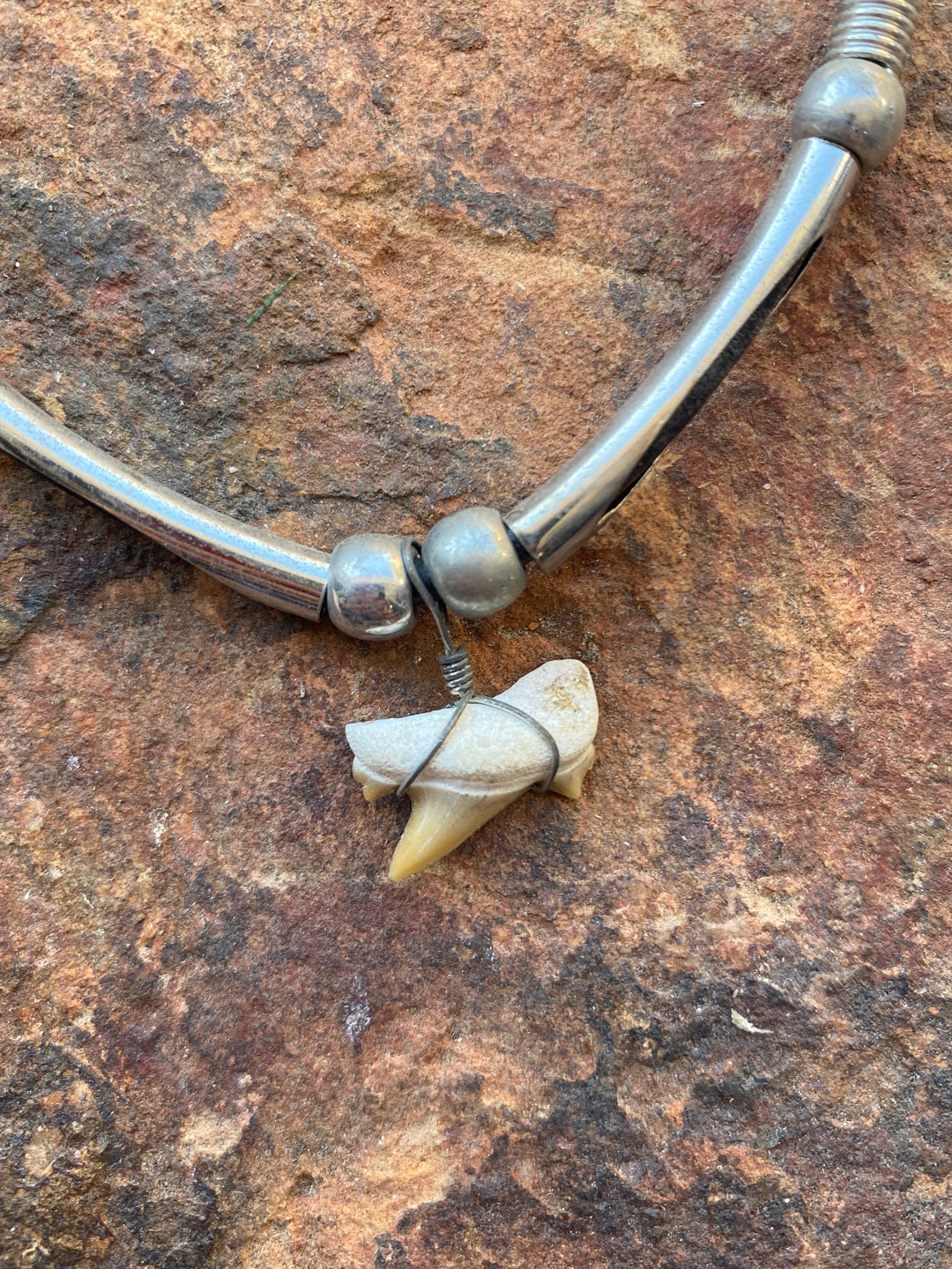 Hawaiian Fossilized Moroccan Shark Tooth Pendant Metal Tube Cord 18