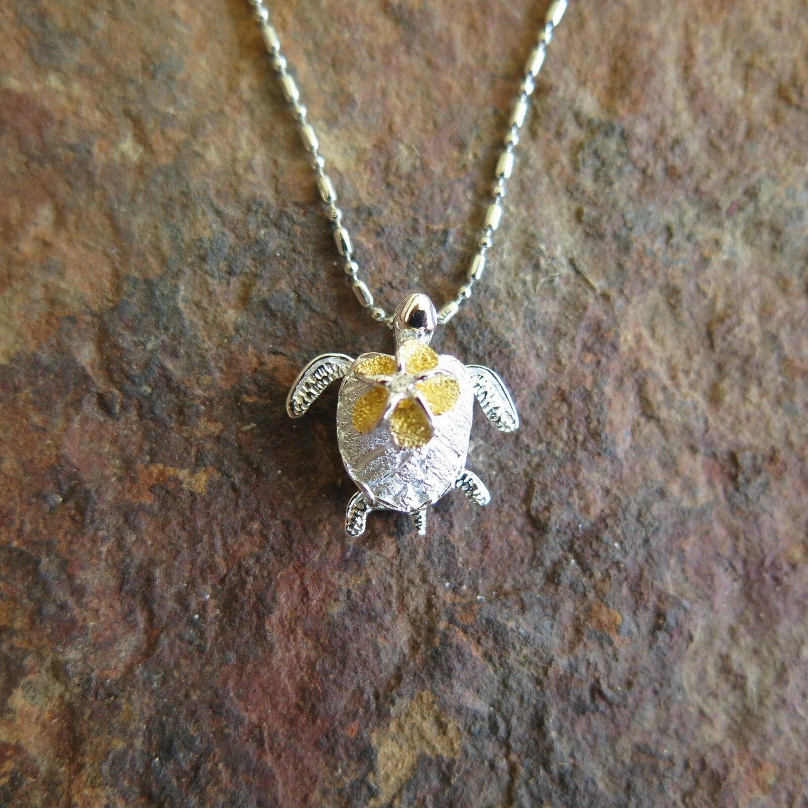 Hawaii Anhänger .925 Sterlingsilber – Plumeria & Schildkröte, Halskette, Geschenk