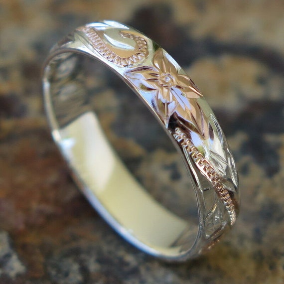 SILVER925 HAWAIIAN DESIGN RING/シルバー/リング Hawaiian Design Jewelry 925K Sterling Silver Black Border