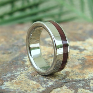 Hawaiian Design Jewelry Dark Koa Wood Inlay Titanium Wedding Ring Band Jewelry 6mm