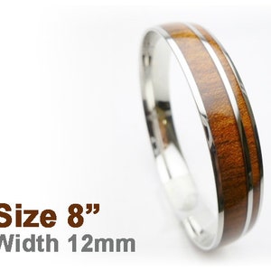 Hawaiian Design Natural Koa Wood Stainless Steel Hawaiian Bangle Island Jewelry Bracelet ( 12mm )