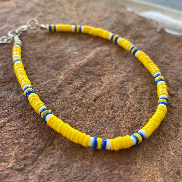 Hawaiian Natural Puka Shell Anklet Adjustable Chain 9.5" Yellow Blue White