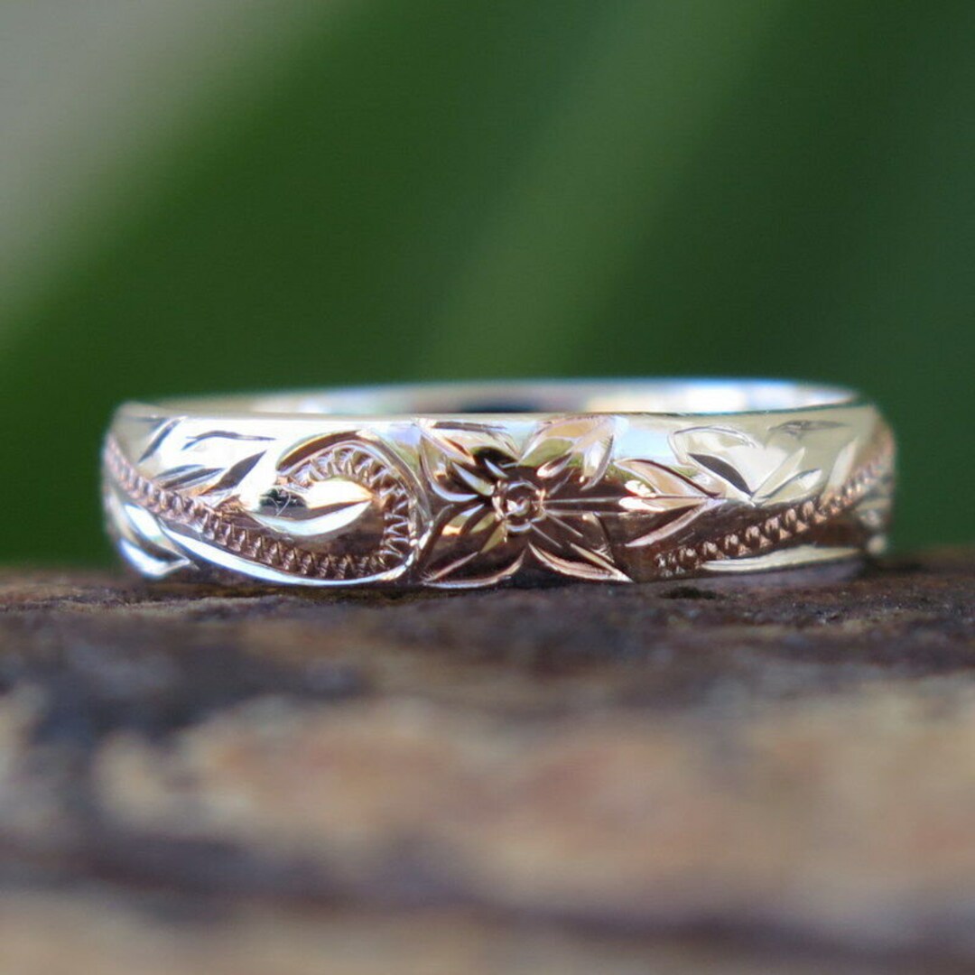 SILVER925 HAWAIIAN DESIGN RING/シルバー/リング Hawaiian Design Jewelry 925K Sterling Silver Black Border