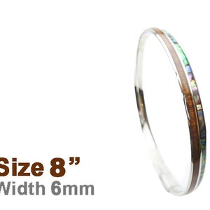 Hawaiian Design Jewelry Abalone Shell Koa Wood Stainless Steel Bangle Bracelet ( 6mm )