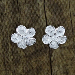 Hawaiian Jewelry 925K Sterling Silver Plumeria Flowers Post Sand Finish Earrings