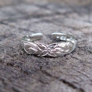 Hawaiian Jewelry Design Sterling 925K Silver Plumeria Flower Scroll Toe Ring 4mm