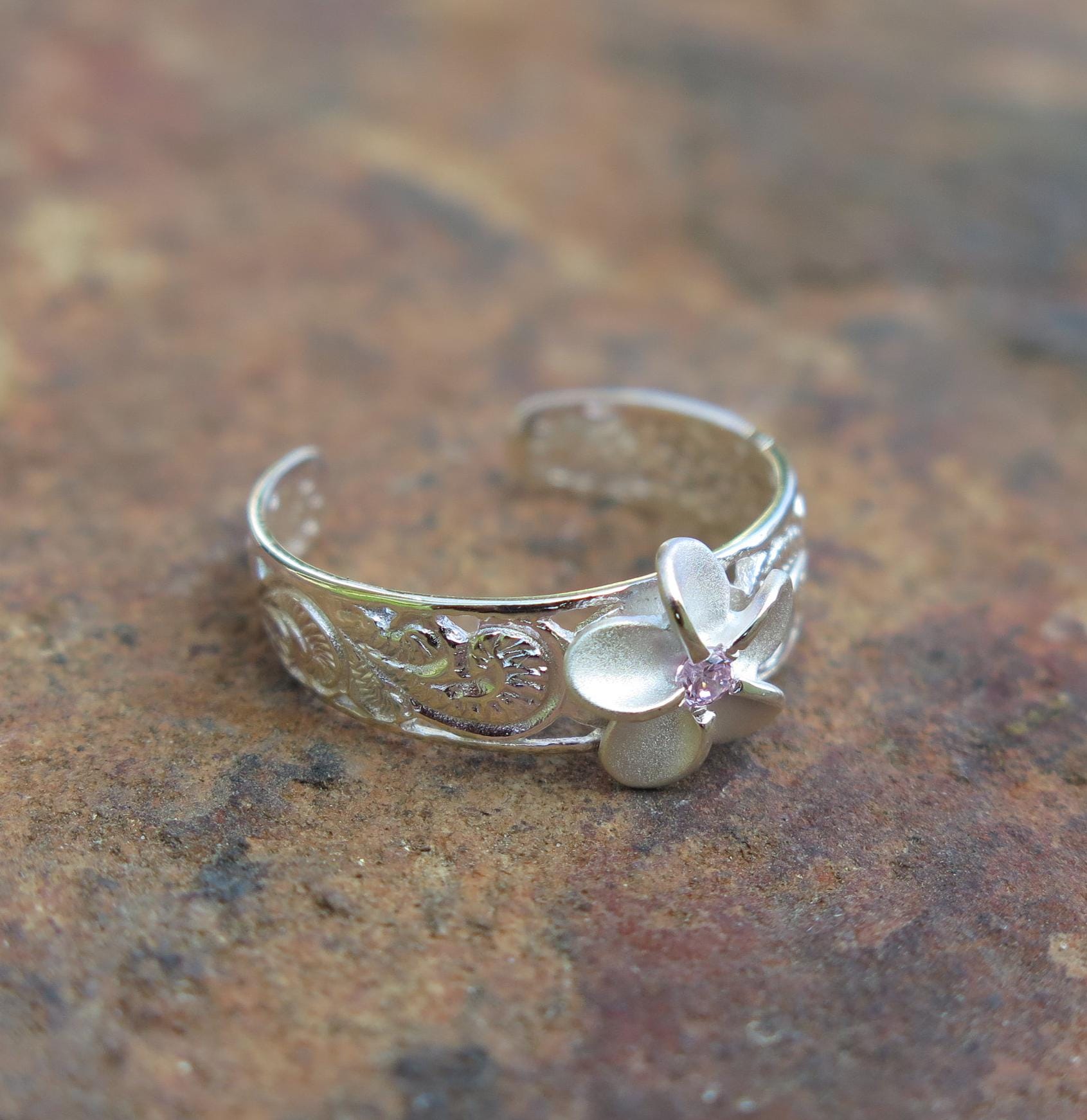 Hawaiano Argento Tre Colori Oro 3 Plumeria Fiore Cz Anello Di - Foto 4