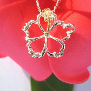 Hawaii Design Jewelry Cut-Out Hibiscus 18mm Flower 925K Silver Pendant Necklace