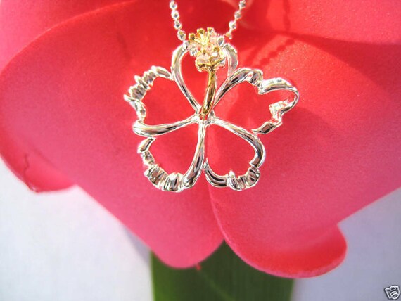 Ciondolo In Argento Sterling Hibiscus Hawaii .925 X 1 Ciondoli Con Fiori