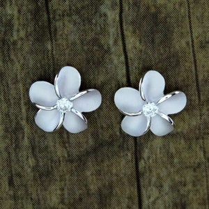 Hawaiian Jewelry 925K Sterling Silver Plumeria Hawaii Flowers Post Stud Earrings