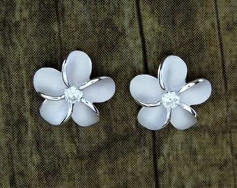 Hawaiian Jewelry 925K Sterling Silver Plumeria Hawaii Flowers Post Stud Earrings