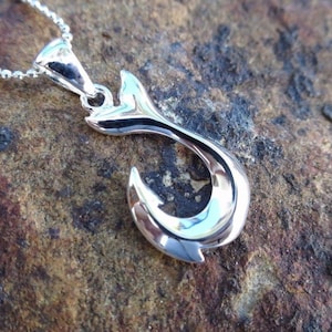 Hawaiian Jewelry Design Genuine 925K Sterling Silver Fish Hook Pendant Necklace