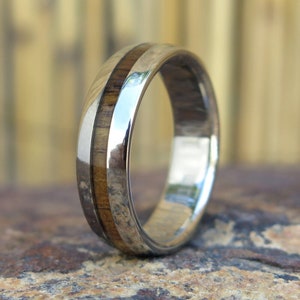 Genuine Hawaiian Design Thin Koa Wood Inlay Titanium Wedding Ring Band 6mm