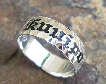 Hawaiian 925K Sterling Silver Black KUUIPO Jewelry Wedding Anniversary Ring Band 8mm