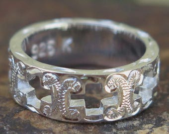Hawaiian Jewelry Silver 4 Cross Cutout Goth Scroll Wedding Ring Band 6mm