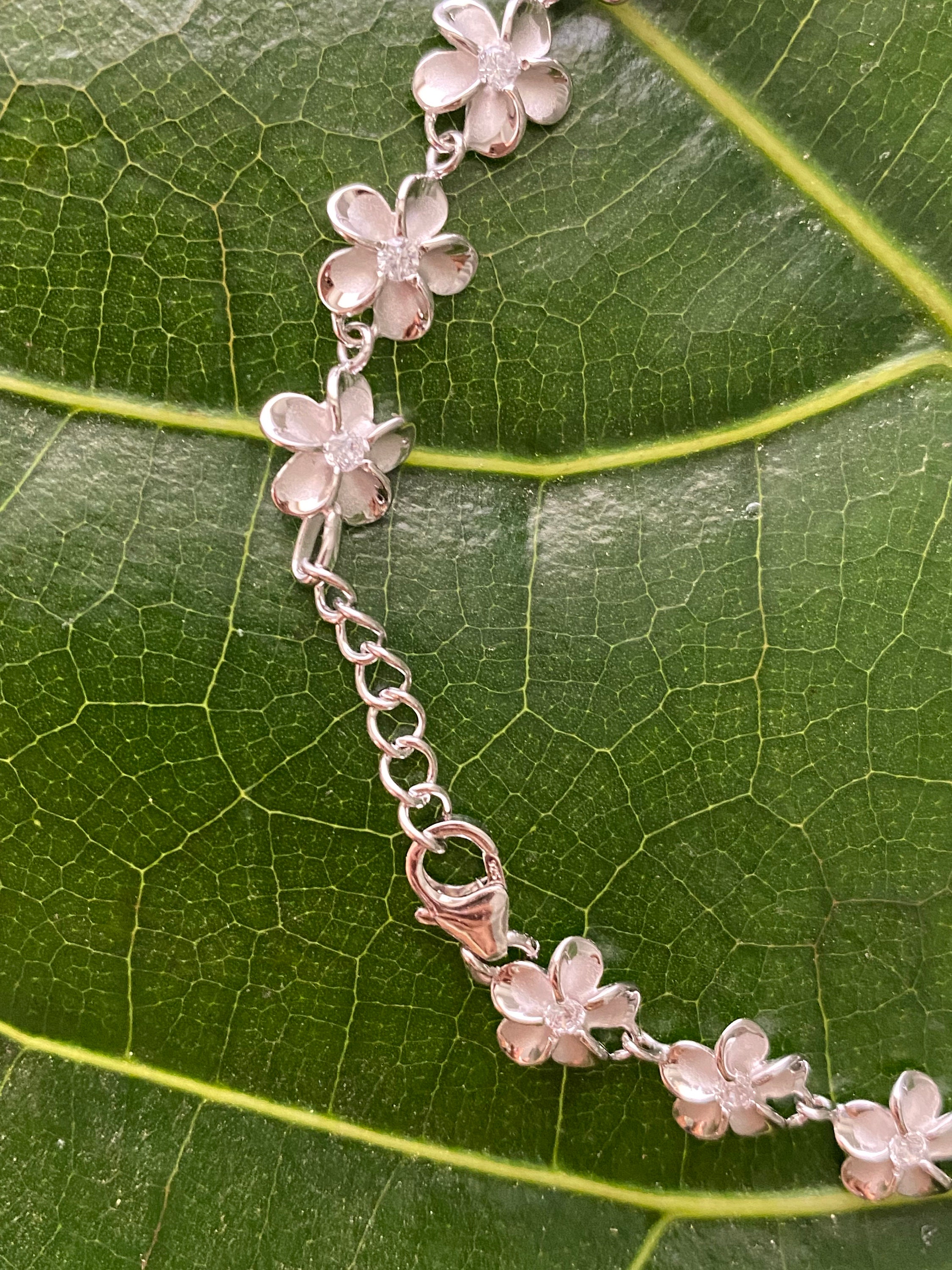 Hawaiianische Sterling Silber Verbunden Plumeria Blume Fußkettchen Schmuck