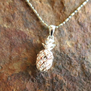 Hawaii Jewelry 925K Sterling Silver 2 Tone ( Silver & Pink Gold ) Pineapple Pendant Necklace