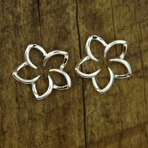 Può includere: Un paio di orecchini d'argento a forma di fiore. Gli orecchini sono realizzati in metallo sottile e hanno un design delicato.