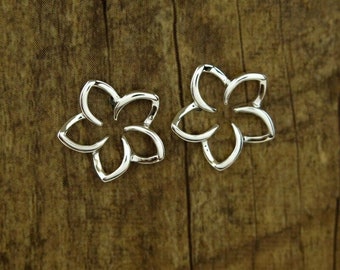 Hawaii Design Jewelry 925K Sterling Silver Plumeria Flowers Floating Cutout Stud Earrings