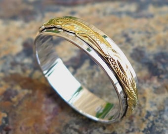 Hawaiian Sterling Silver Gold Plated Scroll Wedding Double Ring Band 5mm