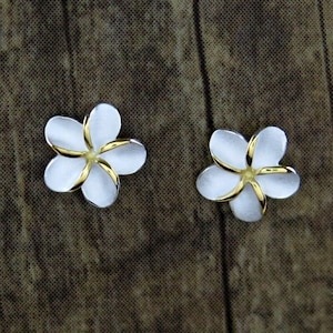 Hawaiian Jewelry 925K Sterling Silver Gold Plumeria Flowers Post Stud Earrings