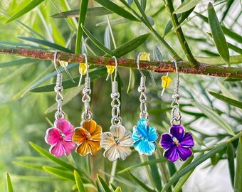 Hawaiian Design Jewelry Hibiscus Flower Silver Dangle Earrings