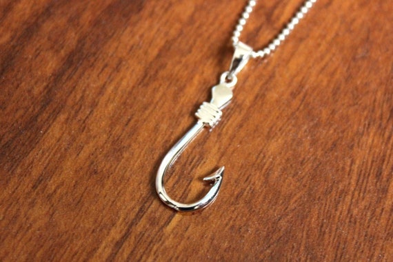 Hawaiian Jewelry Genuine 925 Sterling Silver Fish Hook Pendant