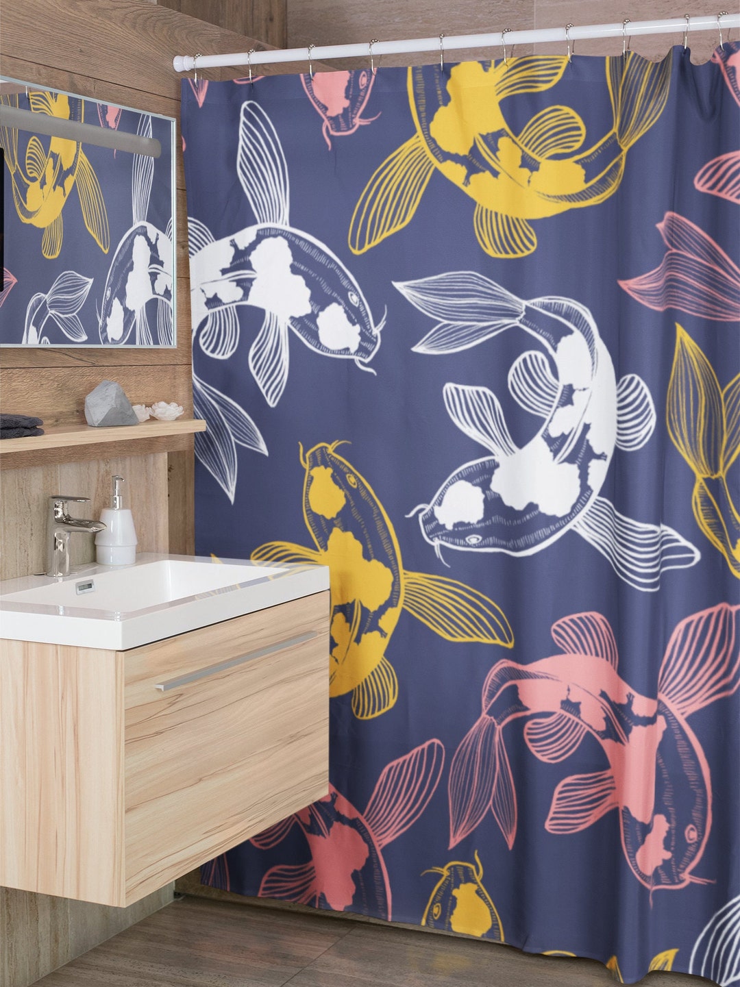 Fish Shower Curtain Koi Shower Curtain Koi Fish Shower Etsy