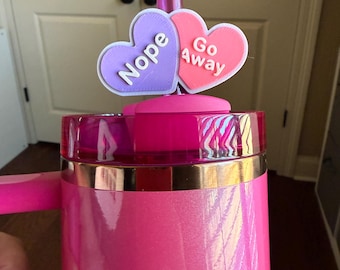 Anti Valentine, Nope Go Away, Chat Cherry Hearts, Valentine Hearts 3D Printed Straw Topper: Fits Stanley 10mm Straws & Standard Straws